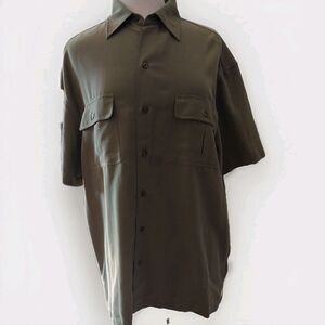 Havana Jacks Cafe Button Down Short Sleeve Shirt Mens L Green  Resort Hawaiian